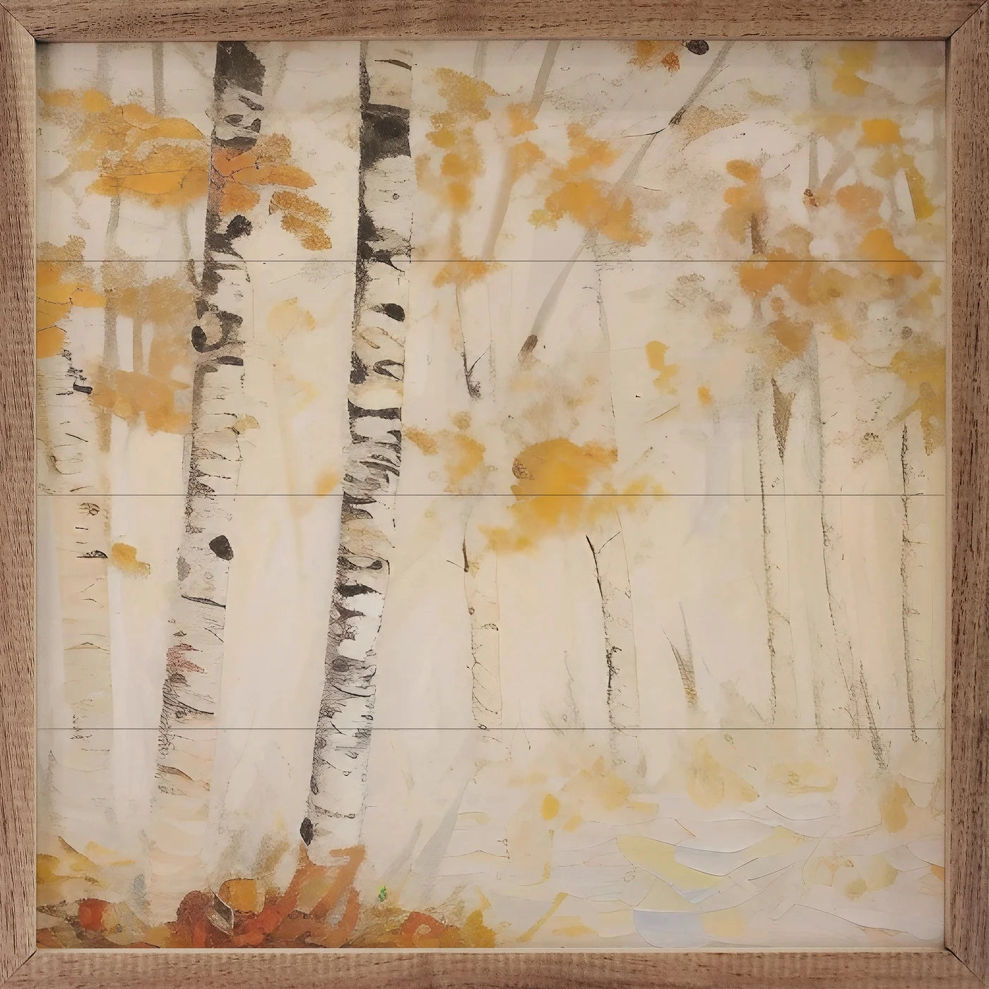 Two Fall Birch Trees In The Forest Wood Framed Print 
