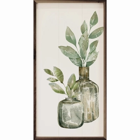 Two Vases Greenery Wood Framed Print 