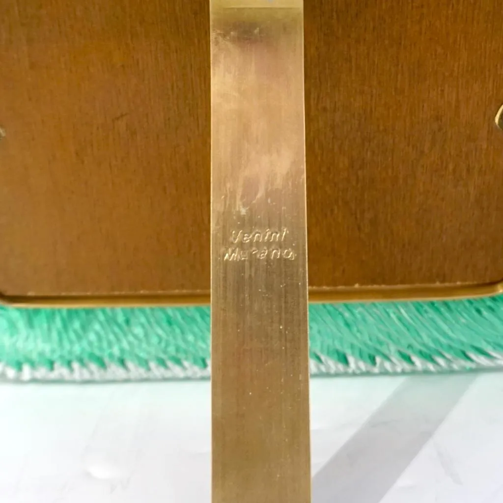 Venini 1980s Italian Vintage Emerald Green Murano Glass and Brass Photo Frame