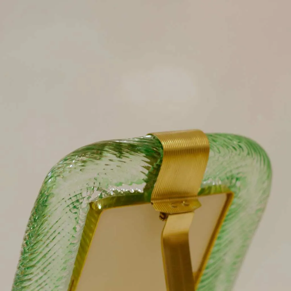 Venini 1980s Italian Vintage Emerald Green Murano Glass and Brass Picture Frame