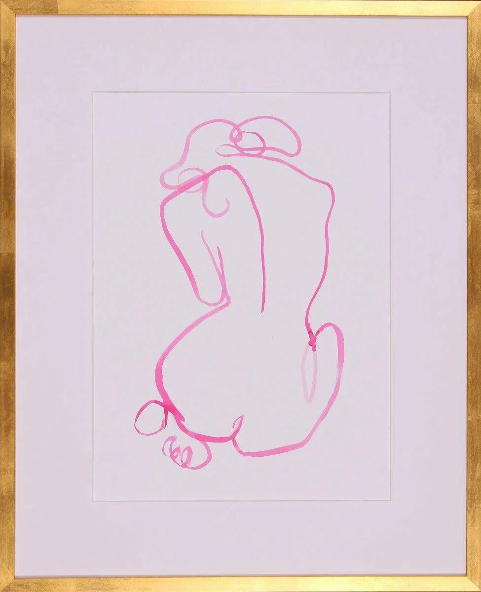 Vibrant Pink Bold Contour I Human Body Sketch Wall Art 