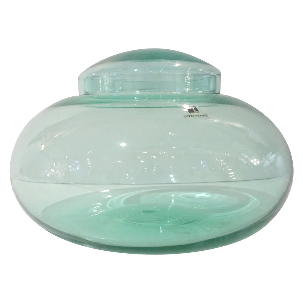 Vintage Carlo Moretti 1980 Round Apple Mint Murano Crystal Glass Bowl with cover 