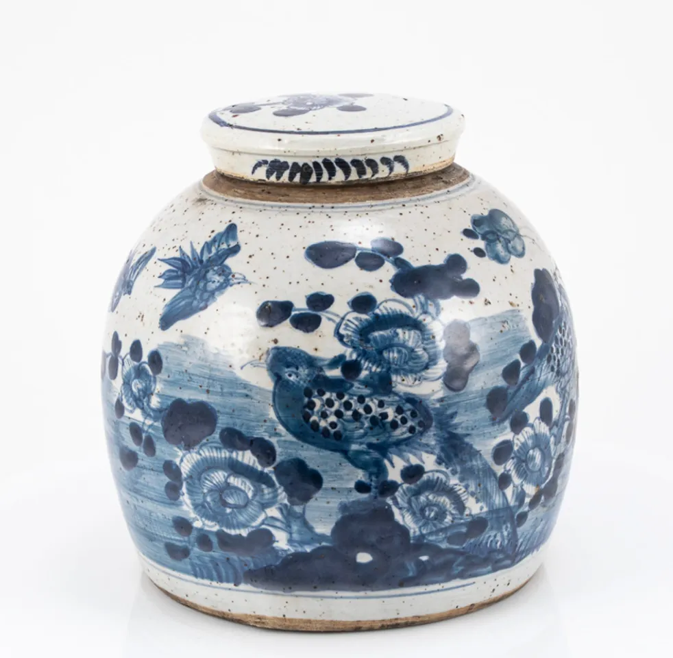 Vintage Ming Jar Flower Bird Motif 