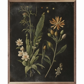 Vintage Cream Floral Print Black Wood Framed Print 