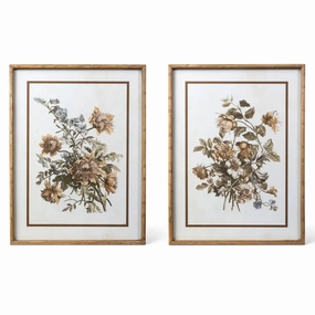 Vintage Floral Framed Wall Art Print Set 