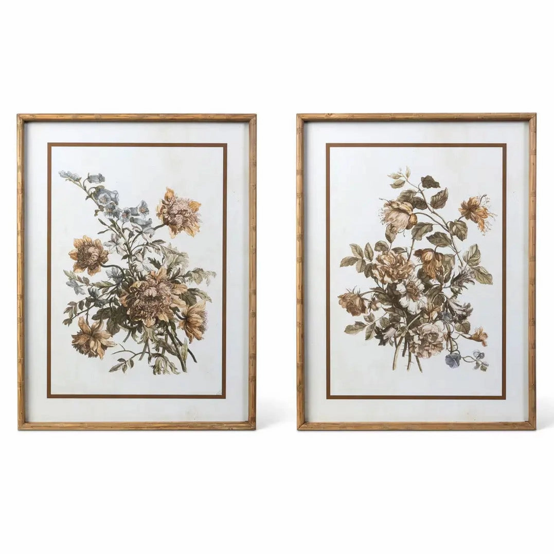 Vintage Floral Framed Wall Art Print Set 