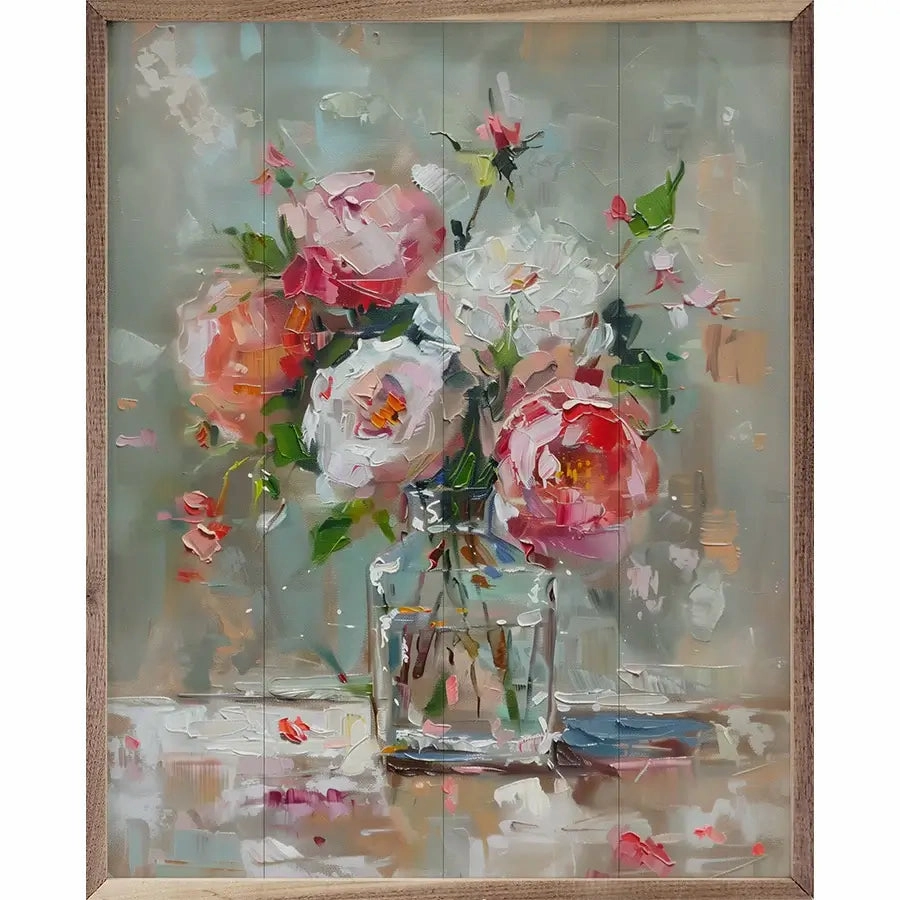 Vintage Floral Vase Wood Framed Print