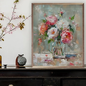Vintage Floral Vase Wood Framed Print 