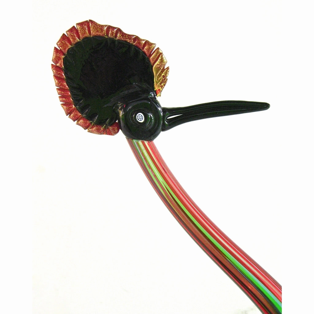 Vintage Italian Tall Red Blue Green Glass Crested Bird Sculpture