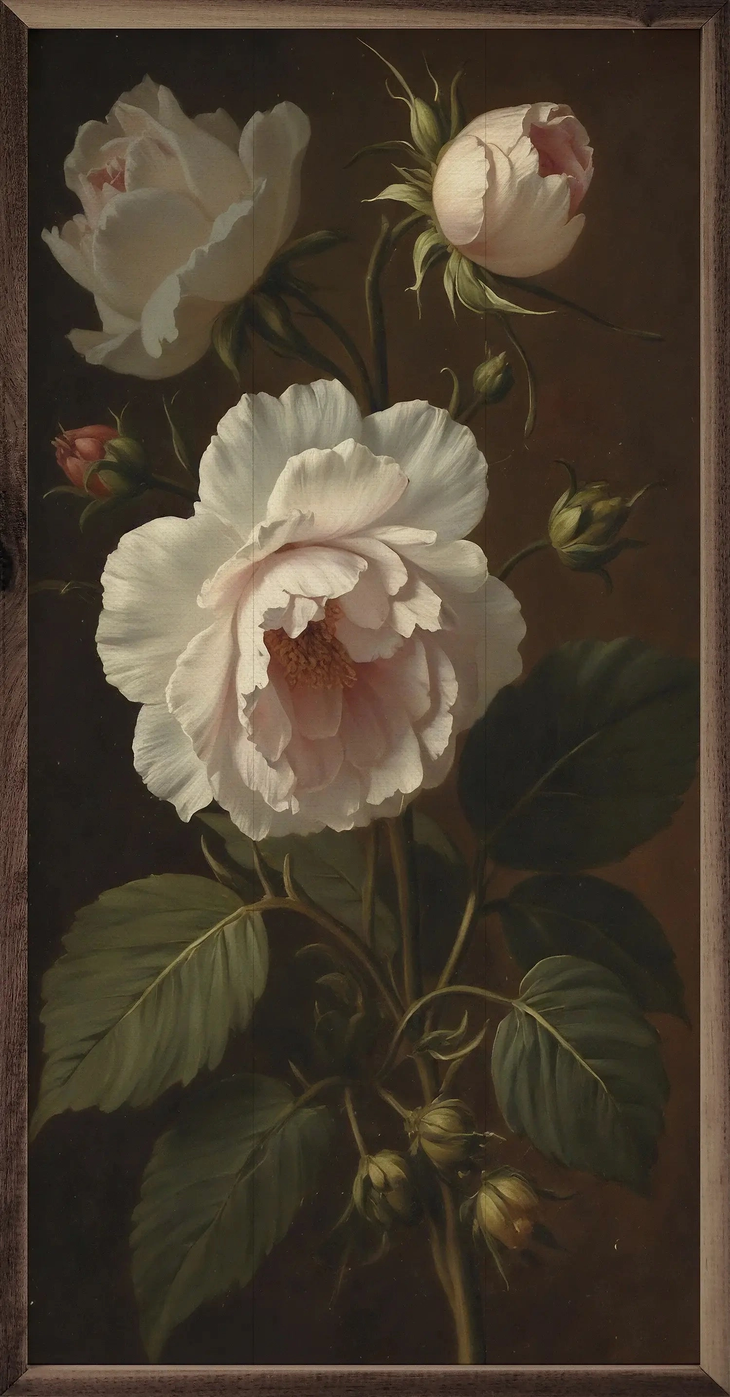 Vintage Ivory Peonies Wood Framed Print