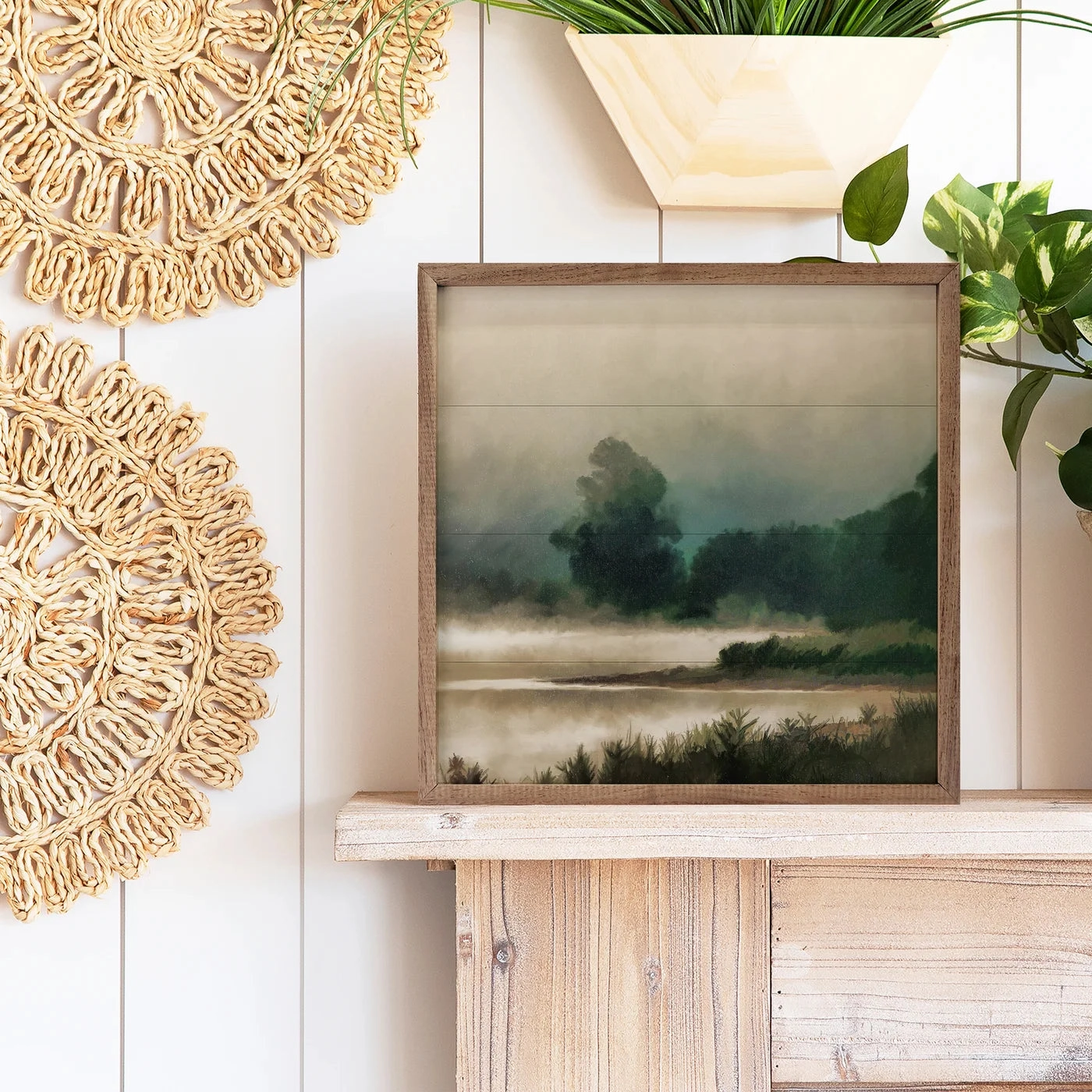 Vintage Landscape Painting Wood Framed Print