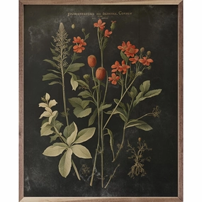 Vintage Orange Floral Print Black Wood Framed Print 