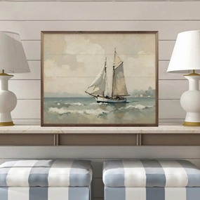Vintage Sailboat On The Coast Wood Framed Print 
