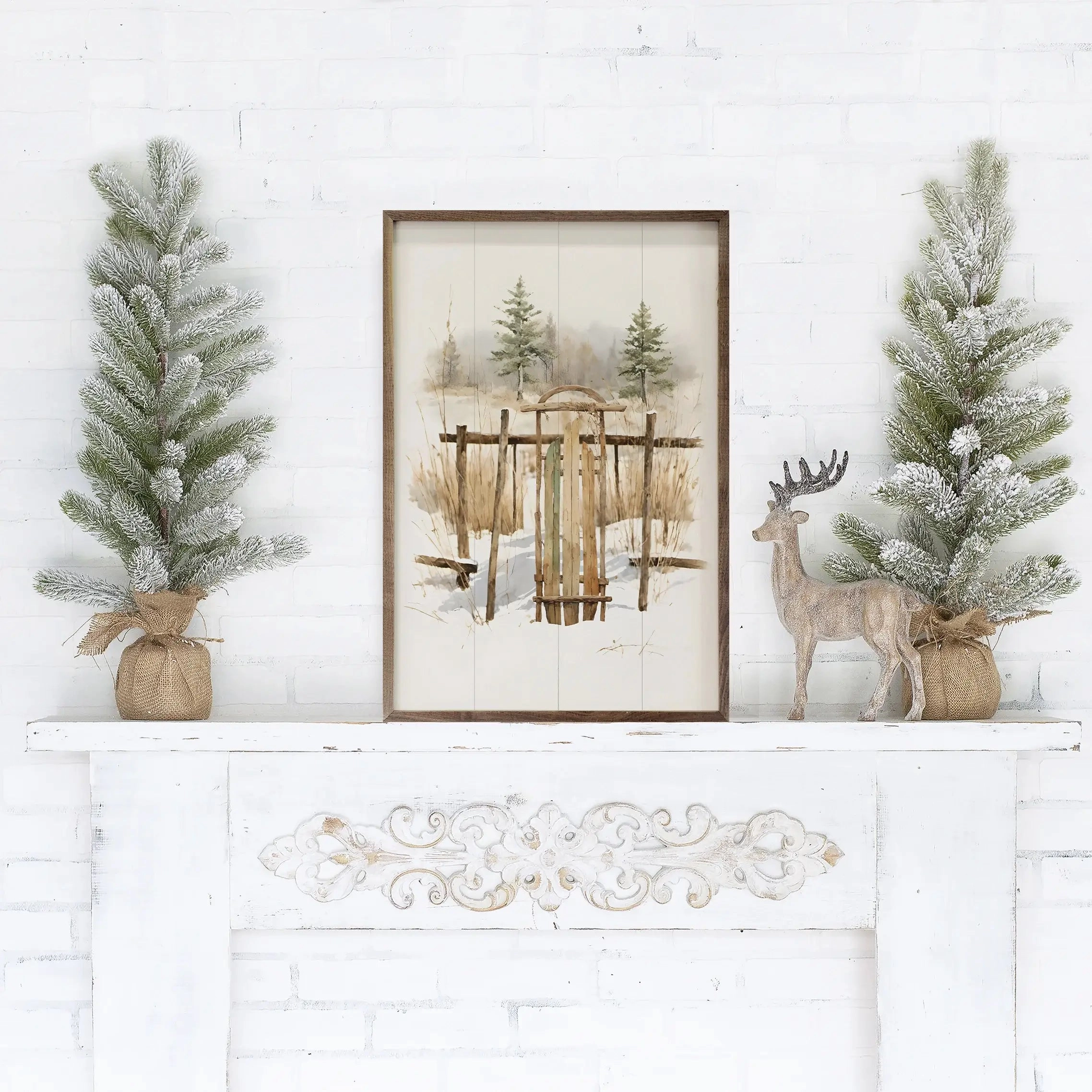 Vintage Sleigh Resting Wood Framed Print 