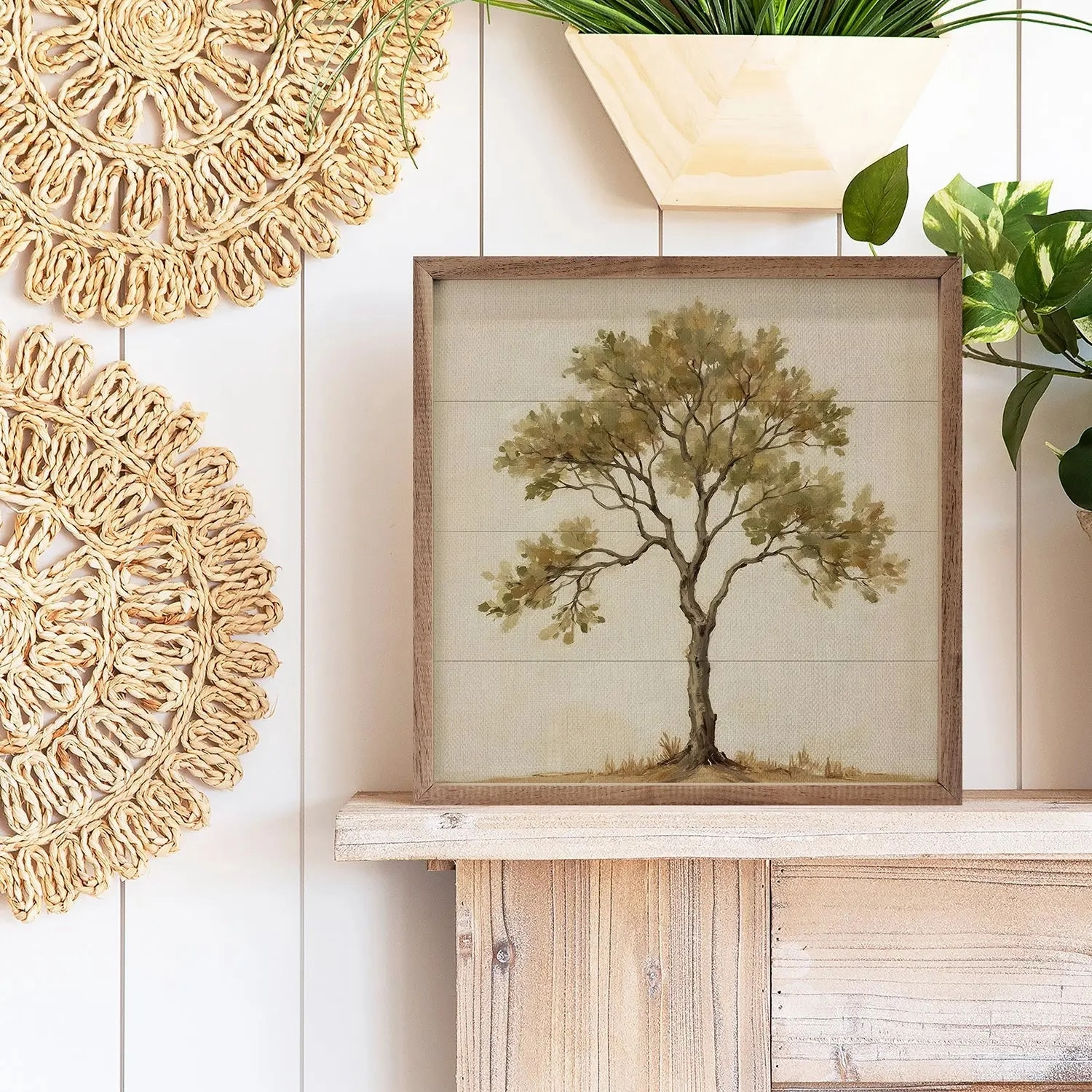 Vintage Solo Tree Wood Framed Print