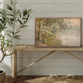 Vintage Waterside Wood Framed Print 