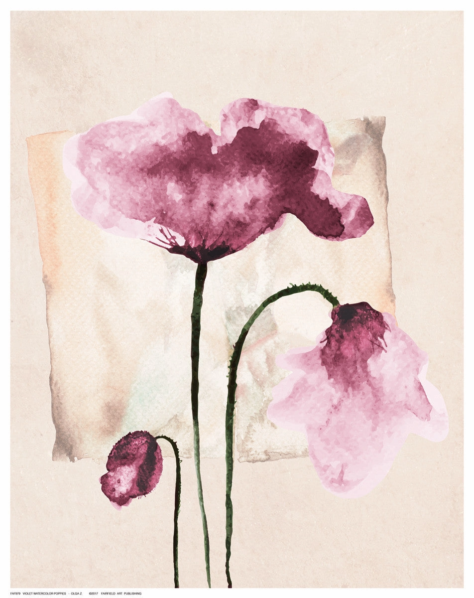 Violet Watercolor Poppies 