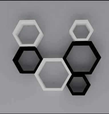 Wall Shelf for Living Room Stylish | Hexagonal Designer Wooden Shelves | Display Rack for Bedroom, Kitchen, Office (Set of 6| Color- Black & White)