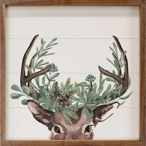 Watercolor Christmas Deer Wood Framed Print 