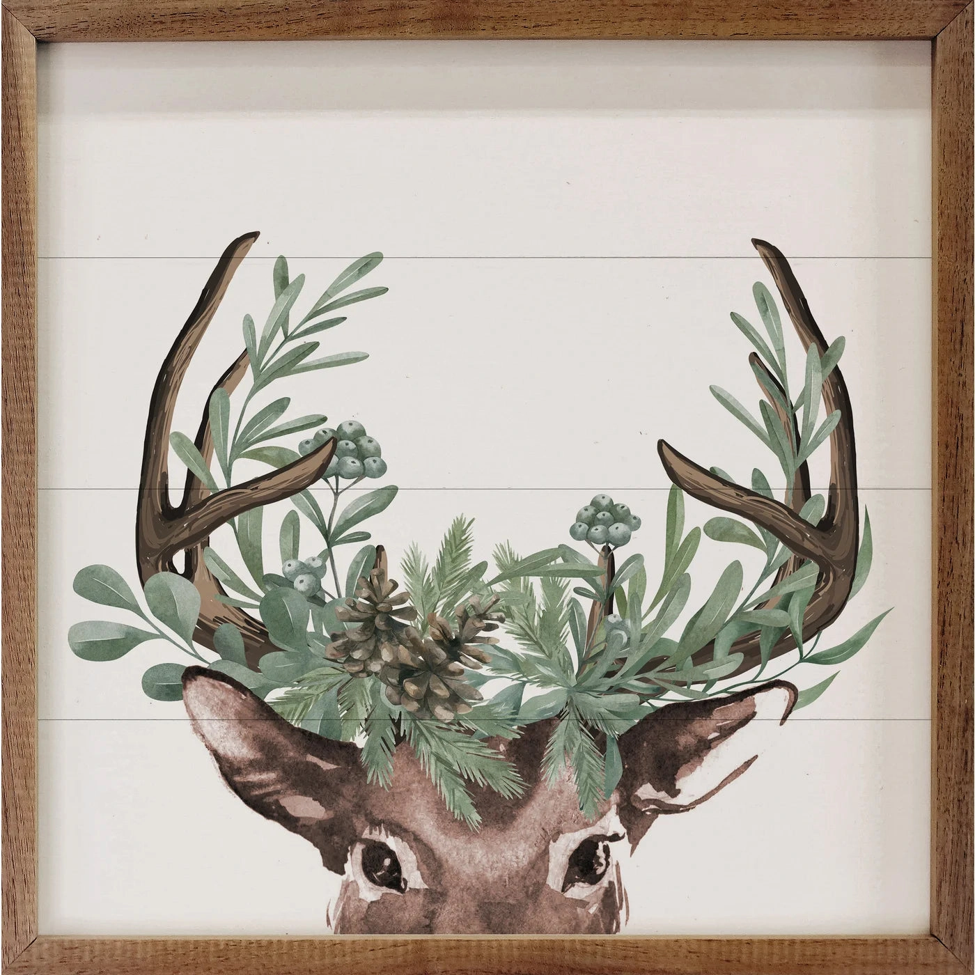 Watercolor Christmas Deer Wood Framed Print 