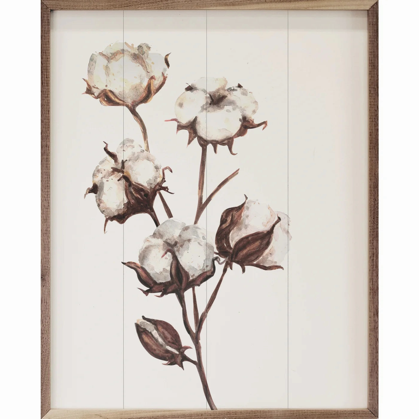 Watercolor Cotton Branch Wood Framed Print 