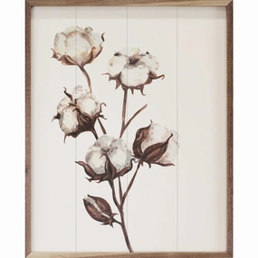 Watercolor Cotton Branch Wood Framed Print 