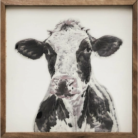 Watercolor Dairy Cow Wood Framed Print 