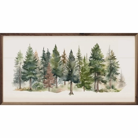Watercolor Pines Forest II Wood Framed Print 
