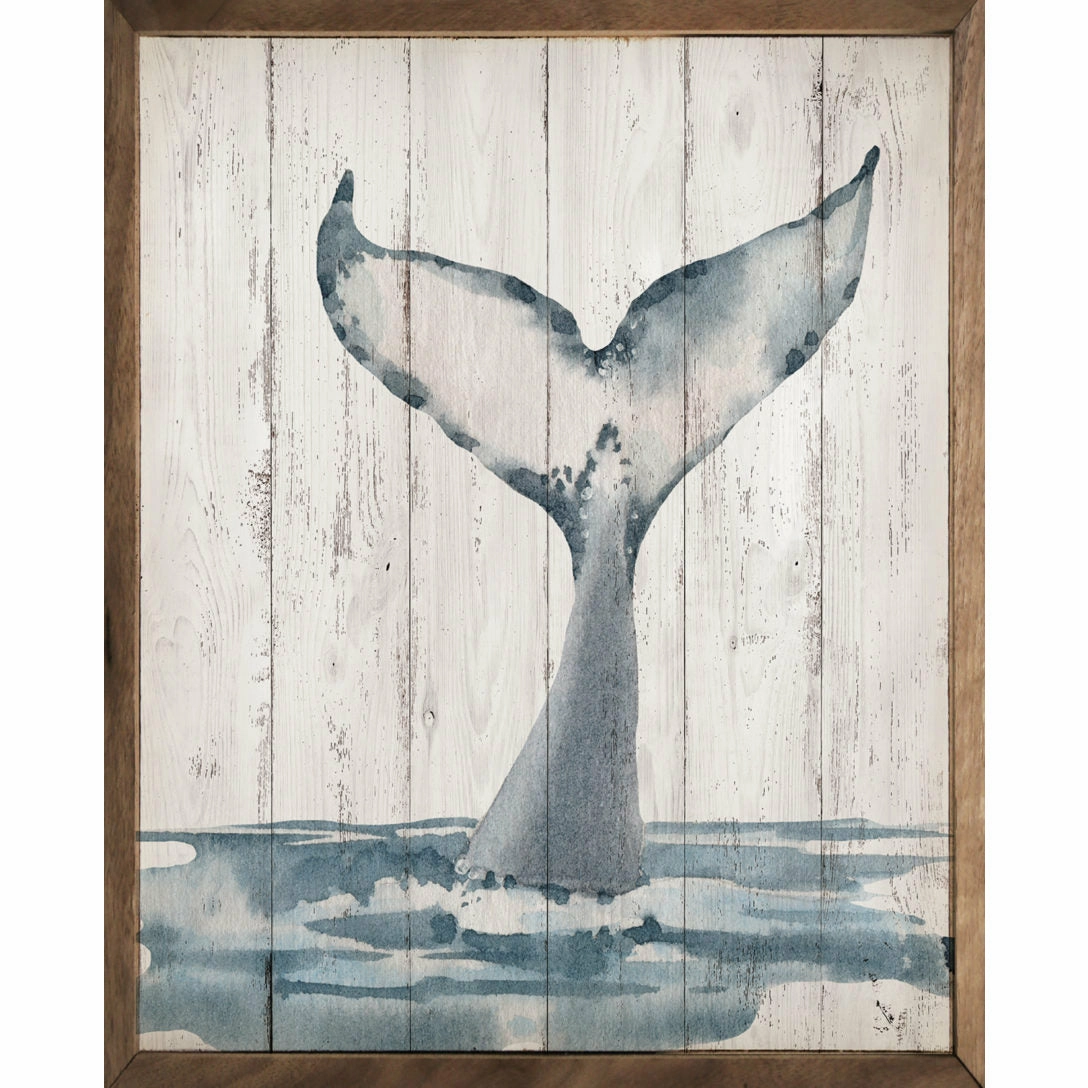 Watercolor Whale Tail Wood Framed Print 