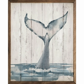 Watercolor Whale Tail Wood Framed Print 