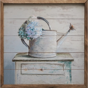Watering Can Hydrangeas Wood Framed Print 
