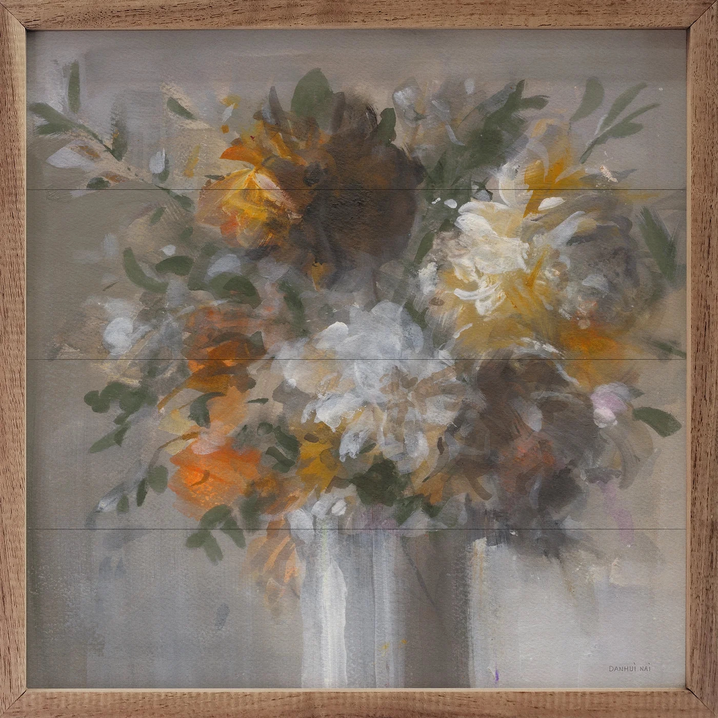 Weekend Bouquet With Green By Danhui Nai Wood Framed Print 
