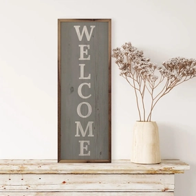 Welcome Distressed Gray Wood Framed Print 