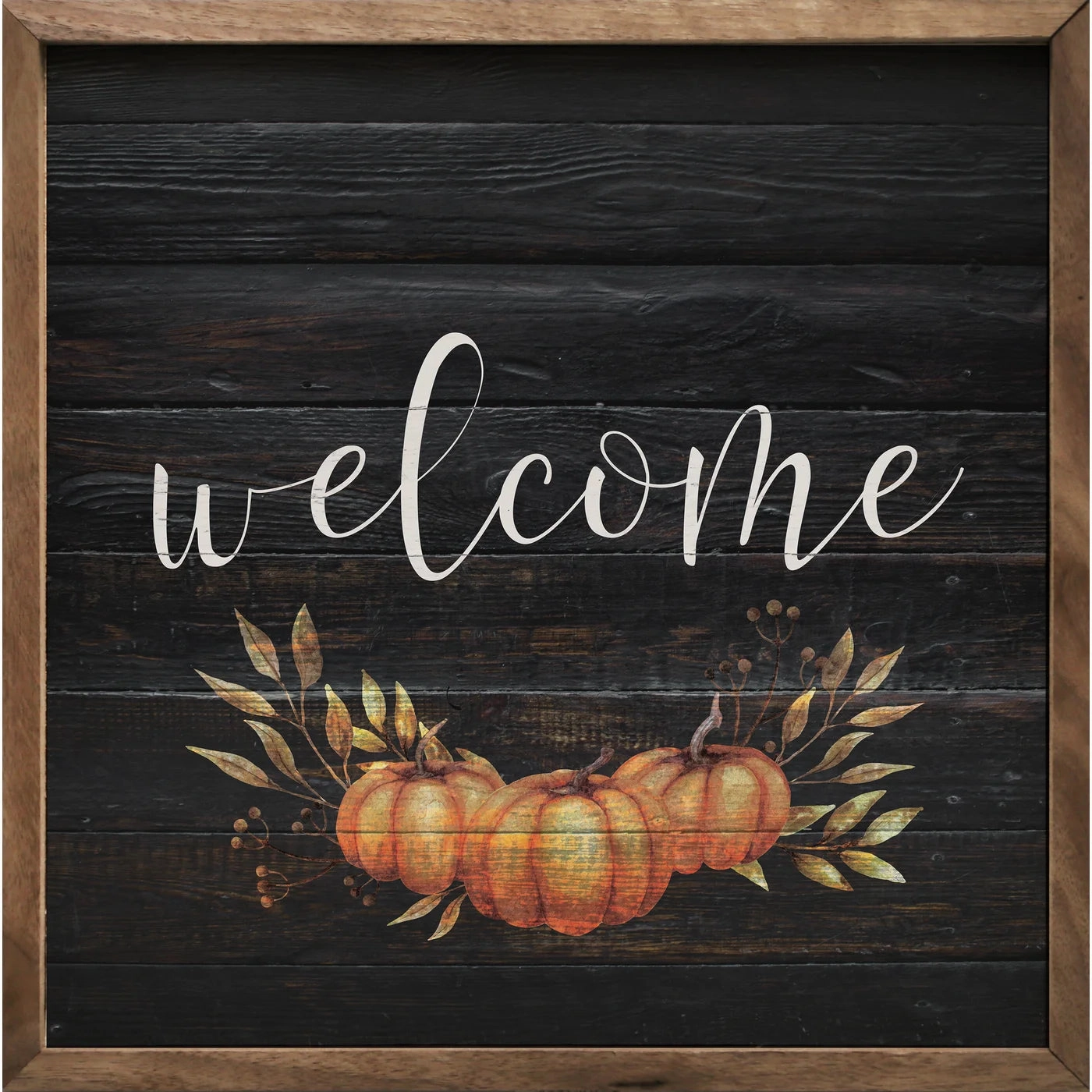 Welcome Pumpkin Black Wood Framed Print 