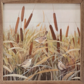 Whispering Cattails III By Julia Purinton Wood Framed Print 