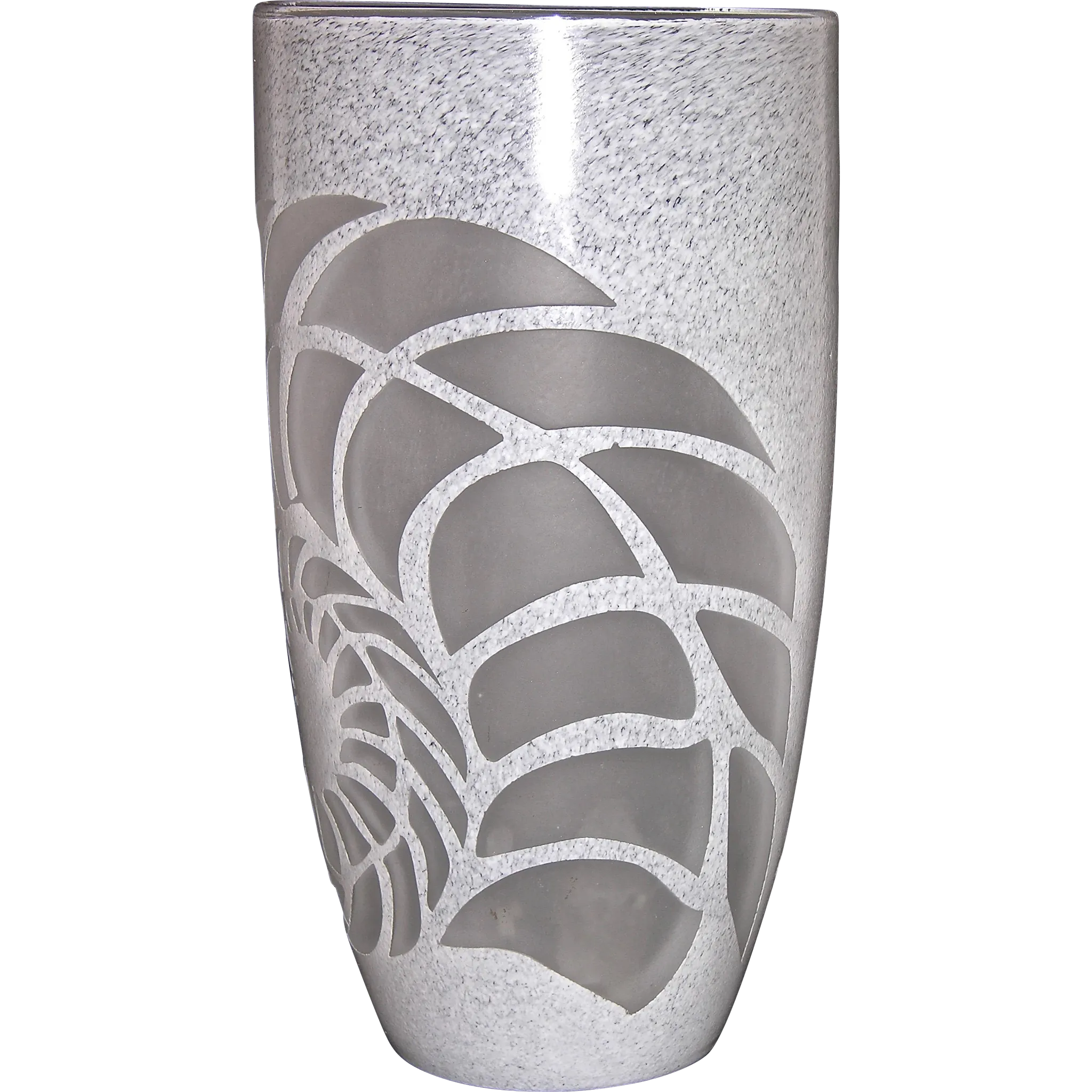 White Textured Murano Glass Vase with Fern Decor 
