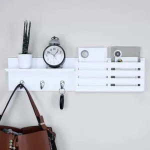 White Utility Shelf In PVC with Pocket and Hanging Hooks 