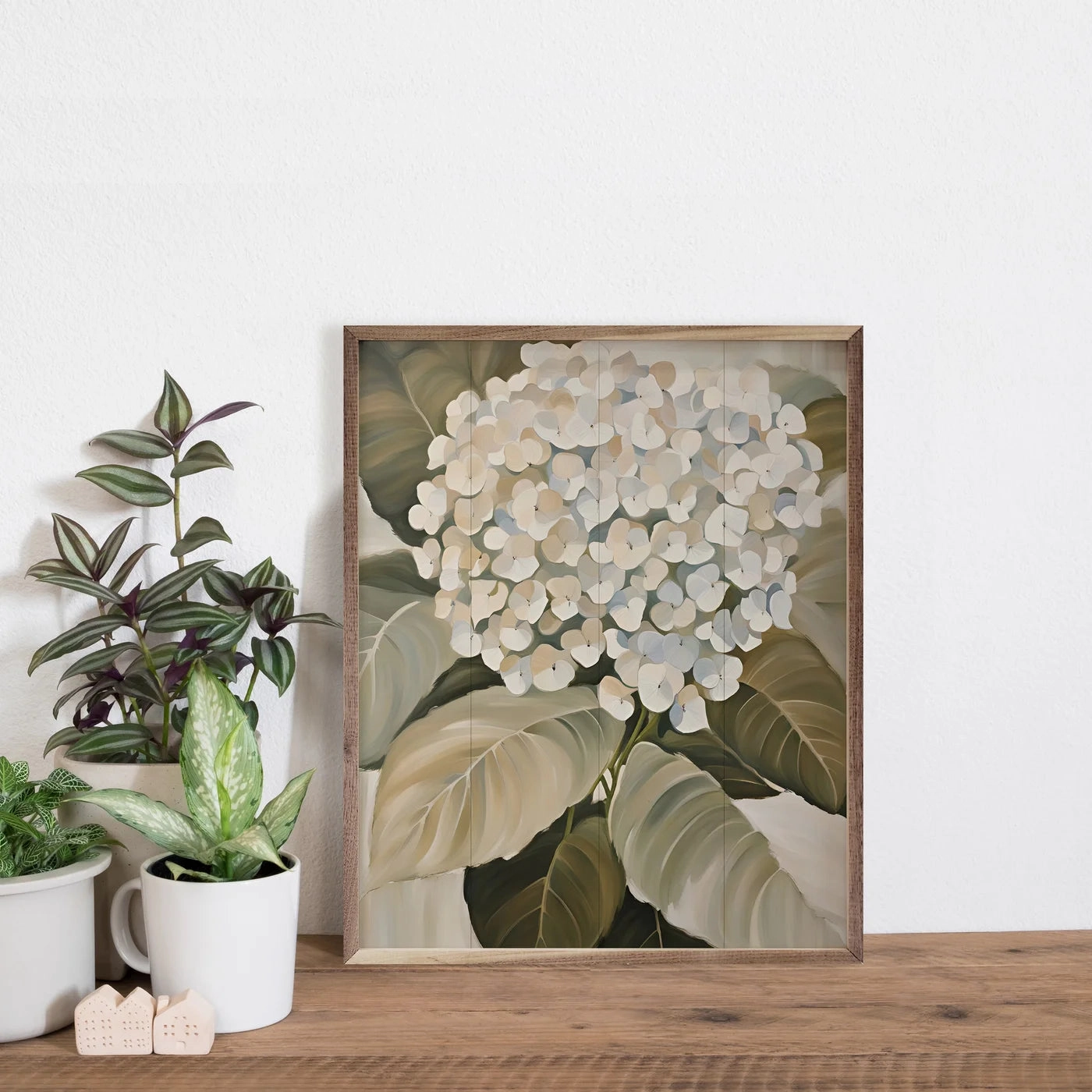 White Hydrangea Wood Framed Print