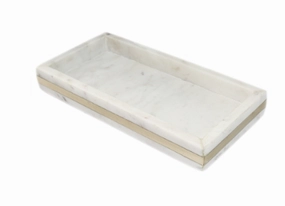 White Marble Tray with Brass Inlay 