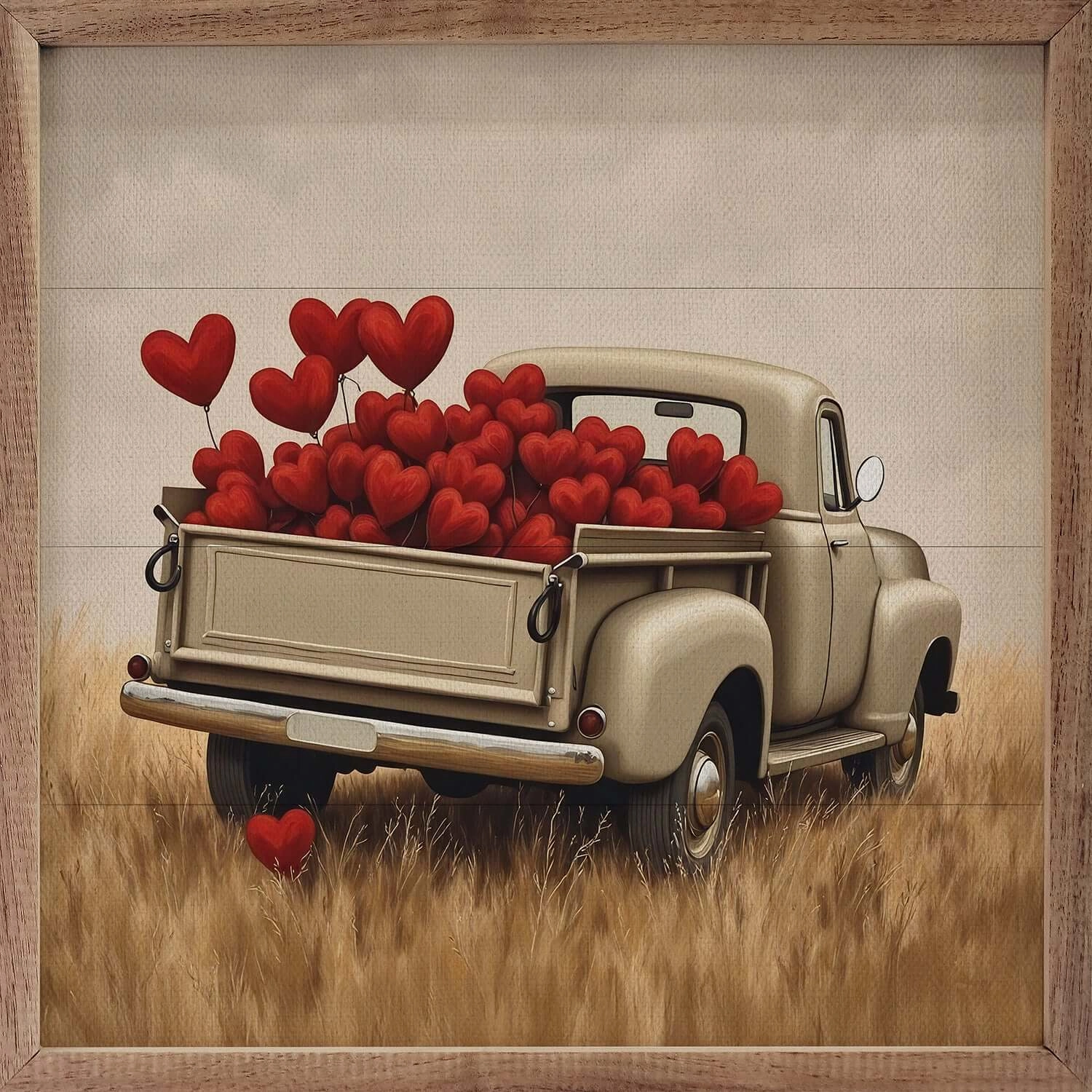 White Valentine's Day Truck Hearts Wood Framed Print 