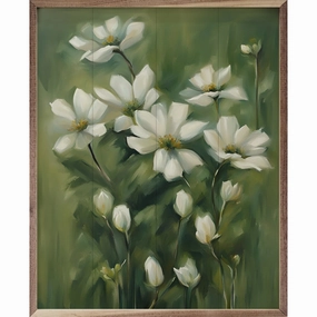 White Wild Flowers Wood Framed Print 