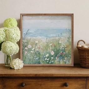 Wildflowers By The Sea Wood Framed Print 