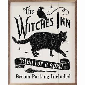 Witches Inn Stay For A Spell Cat White Wood Framed Print 