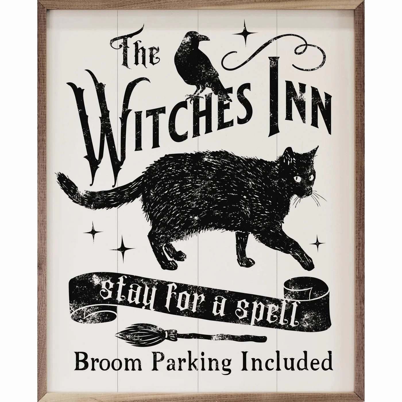Witches Inn Stay For A Spell Cat White Wood Framed Print 