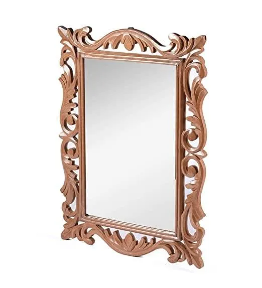 Wood Handcrafted Wall Mirror for Bedroom Home Decor Living Room Bathroom, 60 X 45 1.9 cm (Brown) Rectangular, Framed