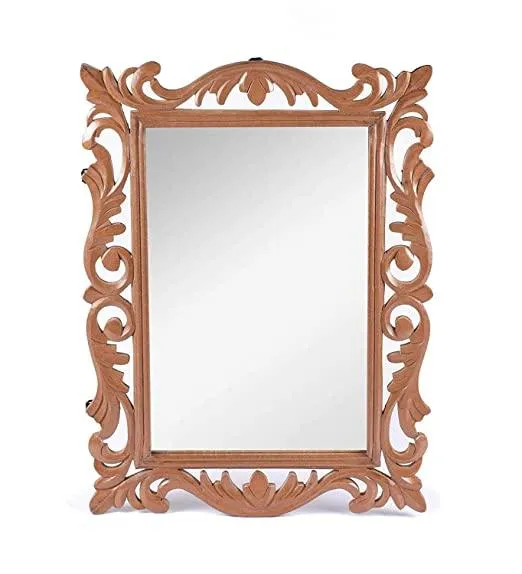 Wood Handcrafted Wall Mirror for Bedroom Home Decor Living Room Bathroom, 60 X 45 1.9 cm (Brown) Rectangular, Framed