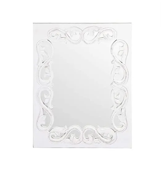 Wood Handcrafted Wall Mirror for Bedroom Home Decor Living Room Bathroom, (60 X 45 X2.2 cm, White)