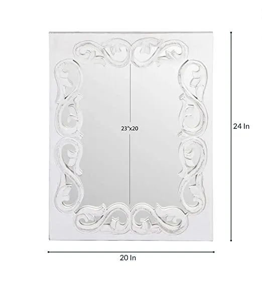 Wood Handcrafted Wall Mirror for Bedroom Home Decor Living Room Bathroom, (60 X 45 X2.2 cm, White)