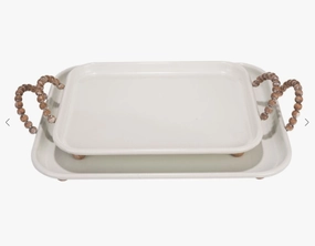 Wood Bead Handle Tray-Large 