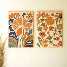 Wood Framed Hand-Hooked Floral Set 